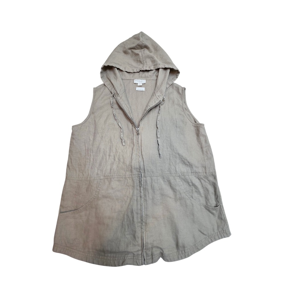 Portraits by Northern Isles Womens Medium Tan 100% Linen Full Zip Hooded Vest